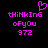 Pixelated pink text and heart symbol on black background, with text reading 'thinking of you 972' in two identical side-by-side arrangements.