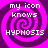 Four identical pixelated spiral icons with purple and pink hues, each displaying text in white block letters.