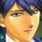 Pixelated close-up of a character with light brown hair and green eyes, wearing a white shirt against a dark blue background.