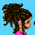 Pixel art contact sheet showing five frames of an animated buddy icon featuring a cartoon woman, pink butterfly, and text "ButterFly Babe" on blue background.