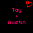 Red pixelated heart symbol above pink text reading 'Toy + Austin' on black background.