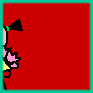 Pixelated cartoon character with pigtails and pink clothing on red background, transitioning from partial to full view with "Welcome" text.