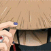 Animated sequence of a character with light brown hair and dark eyes, wearing a black mask covering the lower face, holding up a straw hat to reveal their expression.