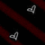 A silver triangular icon with a hollow center rotates clockwise against a black background with diagonal red stripes.
