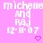 A static pink background displays repeated text "michelle and RAJ 12-11-07" with small pixelated hearts below each instance.