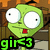Green cartoon alien with large white eyes and red mouth, standing against wooden background with text 'gir<3' below.