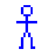 Blue stick figure in various poses on gray background, transitioning through walking and dynamic movement sequences.