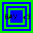 Four square display a blue and green layered border with 'BAY <3' text, where the central green square alternates between solid fill and empty space across frames