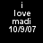 Four variations of a monochrome text-based icon showing 'i love madi 10/9/07' with different background lighting effects.
