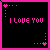 identical pixel-art icons with black backgrounds, pink borders, and 'I LOVE YOU' text above a heart symbol