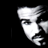 Static grayscale pixel art of a stylized human face in profile view with high-contrast shading on black background.