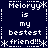Dark blue background with white pixelated text arranged in a pattern, repeating 'Meloryy' and 'is my bestest friend!!!' across multiple