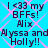 Static image with cyan background and pink diamond pattern displaying repeated text about BFFs.