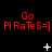 Red text "Go PiRateS=]" repeated across three on black background with white symbols changing between frames