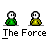 Pixel art animation of a character in green or yellow clothing with white head, performing various poses and actions under text reading "The Force".
