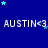Blue background with repeated white text 'AUSTIN<3' and scattered light blue stars in a pixelated style.