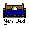 A 3x3 grid of pixel art frames showing a character interacting with a bed, each labeled "New Bed" below the frame.