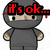 Pixelated ninja character with gray outfit and red headband, showing text overlays 'it's ok...' and 'i'm a ninja' across different frames.