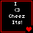 Pixel art icon with black background, red border, and white text reading "I <3 Cheez Its!" featuring animated heart symbols changing across frames.