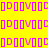 Yellow background with red rectangular blocks and repeating pink square patterns containing V-shaped elements.