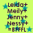 Static image with yellow background, blue stars, and dark purple text listing names and a code.
