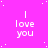 A bright pink background with scattered white dots and repeated 'I love you' text in a pixelated font, partially obscured by a gray rectangle.