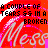 A static image of a red background with repeated text and graphic elements in pink, white, and green.