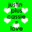 Green background with white heart shapes and black text reading "justin plus cassie = love" repeated twice in a