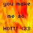 A pixelated image with fiery orange-yellow background displaying text "you make me so HOTTT <33" in black block letters, split into two identical halves on a