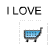 Pixelated text "I LOVE TO RIDE" above four identical blue shopping cart icons in a
