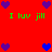 Red background with green text "I luv jill" and purple/blue heart icons arranged in a pattern