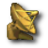 Golden star-shaped icon with pixelated texture and subtle shadow on gray background