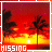 A pixelated sunset scene with palm trees, transitioning from 'MISSING' text to 'SUMMER' text across frames.