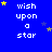 Blue background with white text reading 'wish upon a star' repeated in four , yellow and blue stars scattered throughout