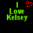 Green text 'I Love Kelsey' with a red pixelated heart symbol above 'I' on a black background, displayed in two side-by-side static frames.