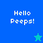 Pixelated text "Hello Peeps!" appears on blue and cyan backgrounds with a small star icon in the lower-right corner.