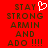 Red background with pixelated text 'STAY STRONG ARMIN AND ADO !!!!' and a white heart symbol above the word STAY.