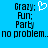 Blue background with black pixelated text listing names and phrases, one version featuring a white heart-shaped icon next to 'Crazy:'.