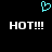 A black background displays a cyan pixelated heart symbol above two identical white text phrases reading "HOT!!!" with gray gradient effects.