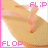 Animated contact sheet of a flip-flop icon with alternating text and color variations across five frames.