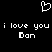 Pixelated white text and heart symbol on black background, repeating 'i love you' twice with 'Don' below each phrase.