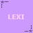 Pixelated purple background with repeated 'LEXI' text and alternating black/gray star icons in a pattern