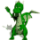 Green dragon avatar with light green underbelly, small wings, and dark green accents on head and tail, performing a sequence of arm movements against white background.