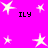 Bright pink background with scattered white star shapes and four instances of the text 'ILY' in black pixelated font.