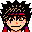 Pixelated character with spiky black hair, red headband, and purple shoulder accents in three distinct facial expressions.