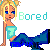 Pixel art icon of a blonde mermaid character with blue tail and turquoise top, next to the word "Bored" in cyan text on white background.