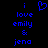 Blue pixelated text and heart symbol on black background, with identical left and right text blocks.