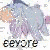 A pixelated character with light blue hair and a peach-colored arm appears in three , each showing the head turning slightly left to right while text below reads 'eeyore' in black lowercase letters