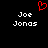 Red pixelated heart symbol above two identical white text blocks reading 'Joe Jonas' on black background.
