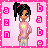 Pixel art buddy icon featuring a stylized character with dark hair in a high ponytail, wearing a pink shirt with yellow star and gray pants, surrounded by pink border elements on light pink background.